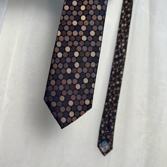 Men’s Silk Tie Haines & Bonner of London Handmade Brown Polka Dot - Picture 11 of 14